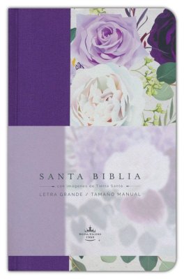 SANTA BIBLIA LETRA GRANDE TAMAÑO MANUAL CON IMAGENES DE TIERRA SANTA COLOR MORADO SIN INDICE