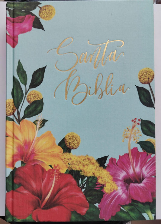 SANTA BIBLIA EDICION ARTISTICA TELA FONDO CELESTE CON FLORES