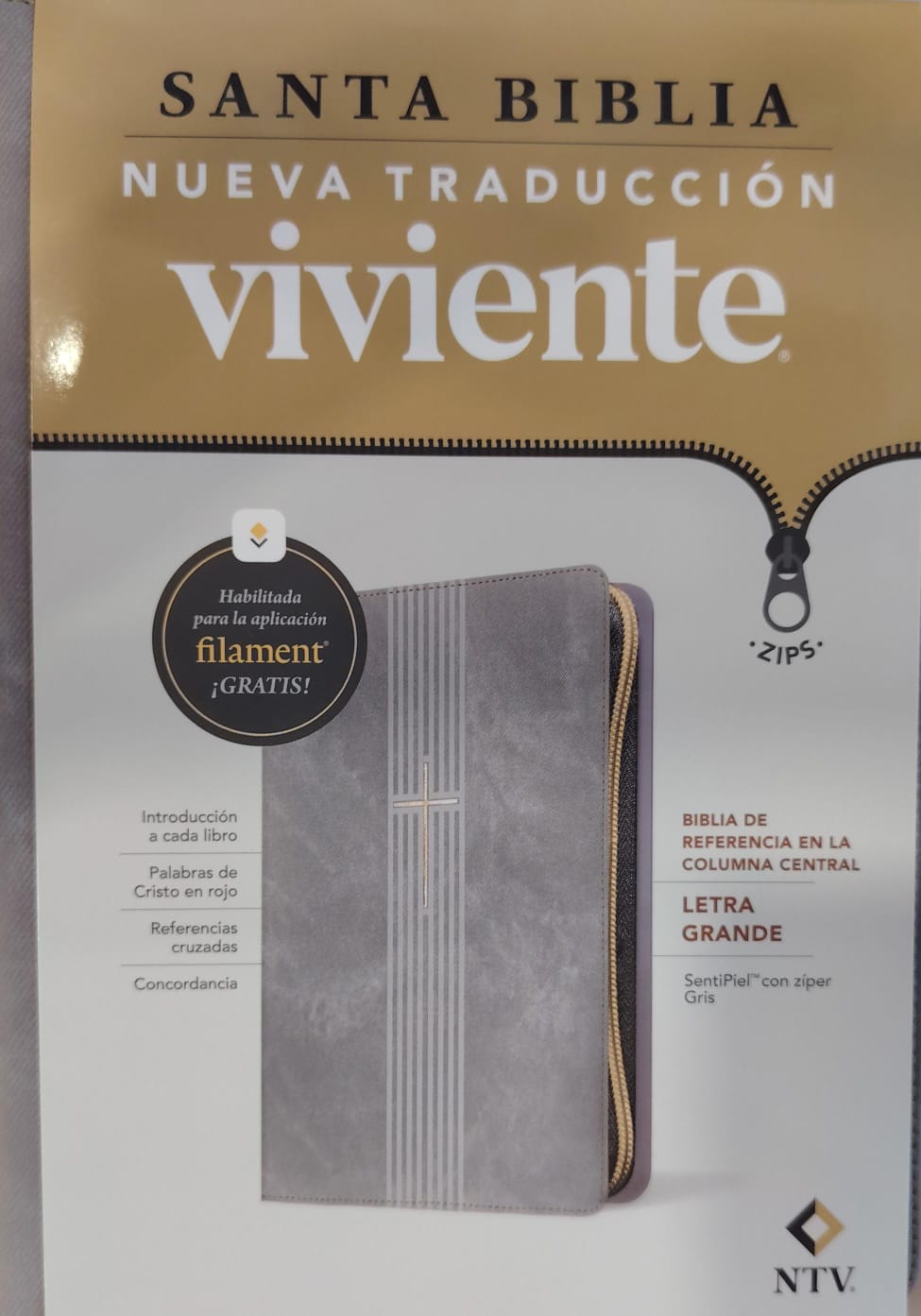 SANTA BIBLIA REINA VALERA 1960 LETRA GRANDE SENTIPIEL GRIS CON ZIPER