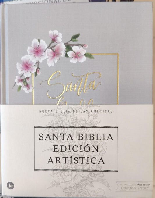 Nueva Biblia de las Américas (NBLA) - Edición Artística / Letra Comfort Print / Tapa Gris con Marco Dorado y Ilustración Floral
