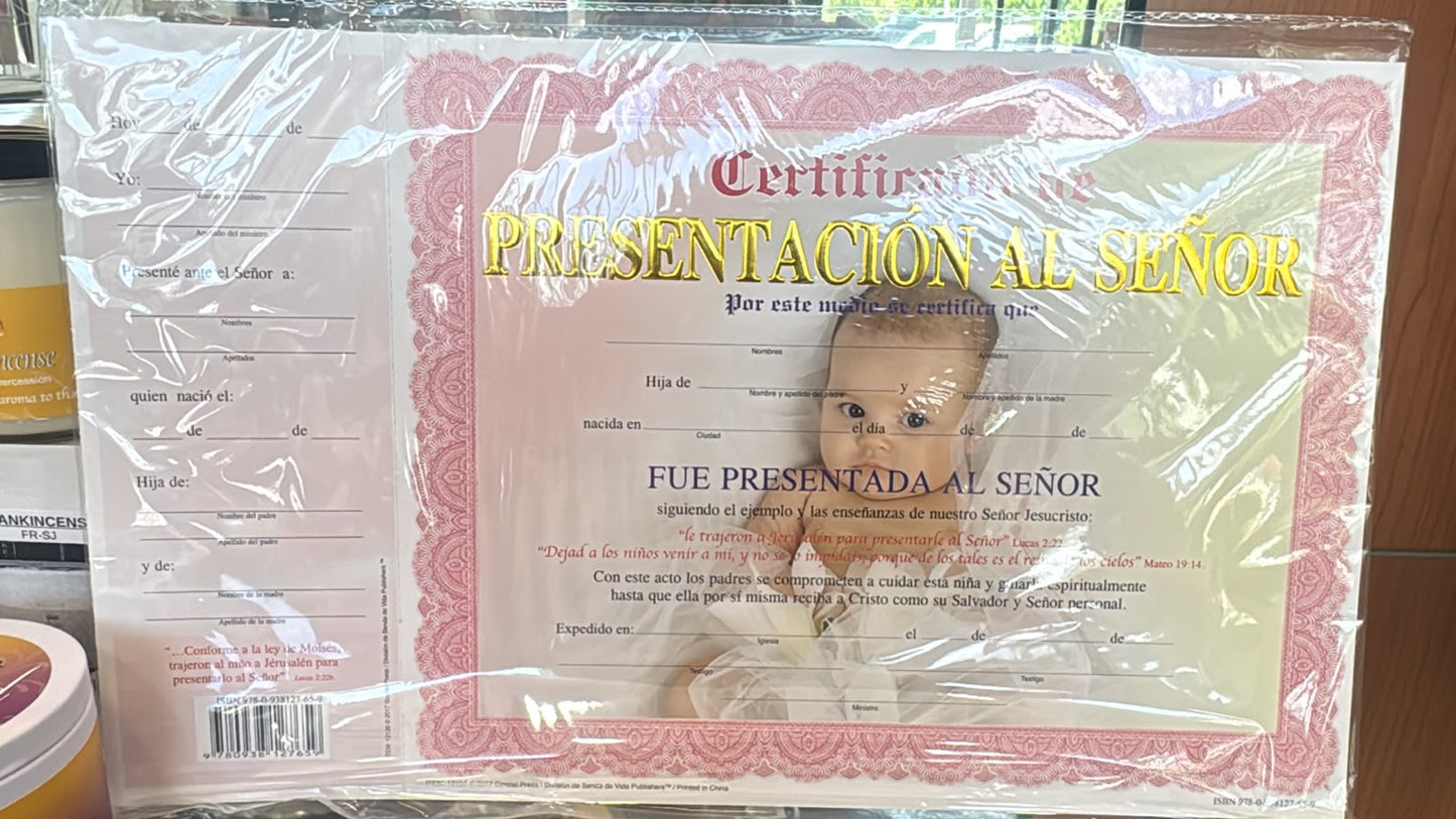 CERTIFICADO DE PRESENTACION AL SEÑOR-ROSADO