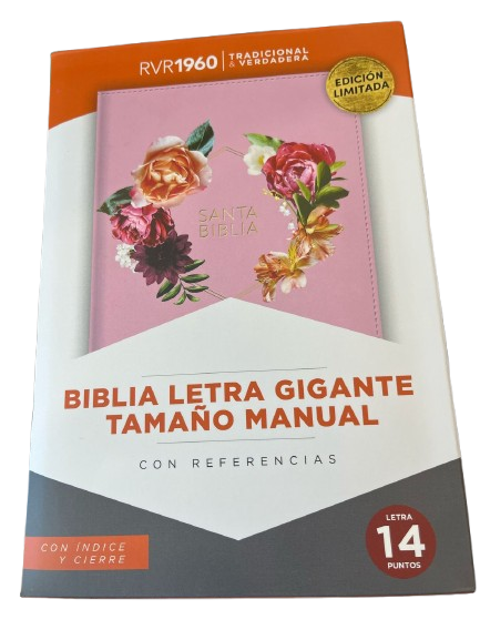 SANTA BIBLIA COLOR ROSADO MATTE CON FLORES LETRA GIGANTE