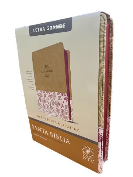 SANTA BIBLIA COLOR BEIGE Y FLORES LETRA GRANDE NTV