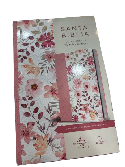SANTA BIBLIA ROSADA CON FLORES / FILO PLATEADO SIN INDICE