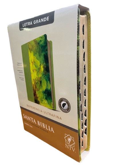 SANTA BIBLIA CON INDICE COLOR VERDE LIMON Y FLORES LETRA GRANDE