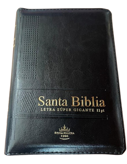 SANTA BIBLIA LETRA SUPER GIGANTE 11 PT / COLOR NEGRA LABRADA, FILO DORADO, INDICE Y CIERRE