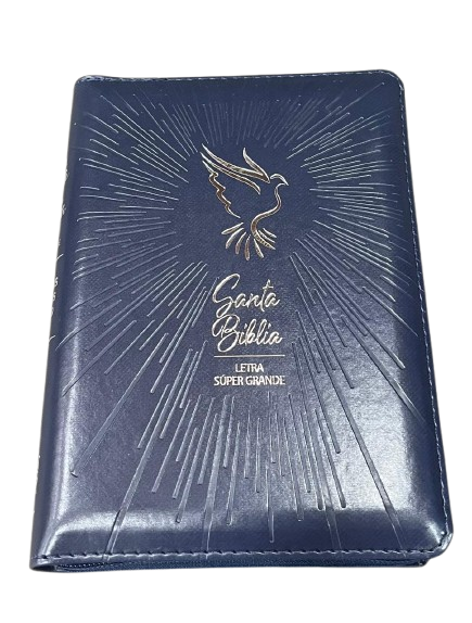 SANTA BIBLIA LETRA SUPERGRANDE / COLOR AZUL CON PALOMA Y DESTELLOS PLATEADOS