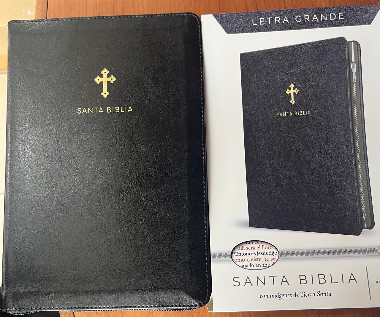 SANTA BIBLIA CON IMAGENES DE TIERRA SANTA / COLOR NEGRO CON CIERRE / LETRA GRANDE