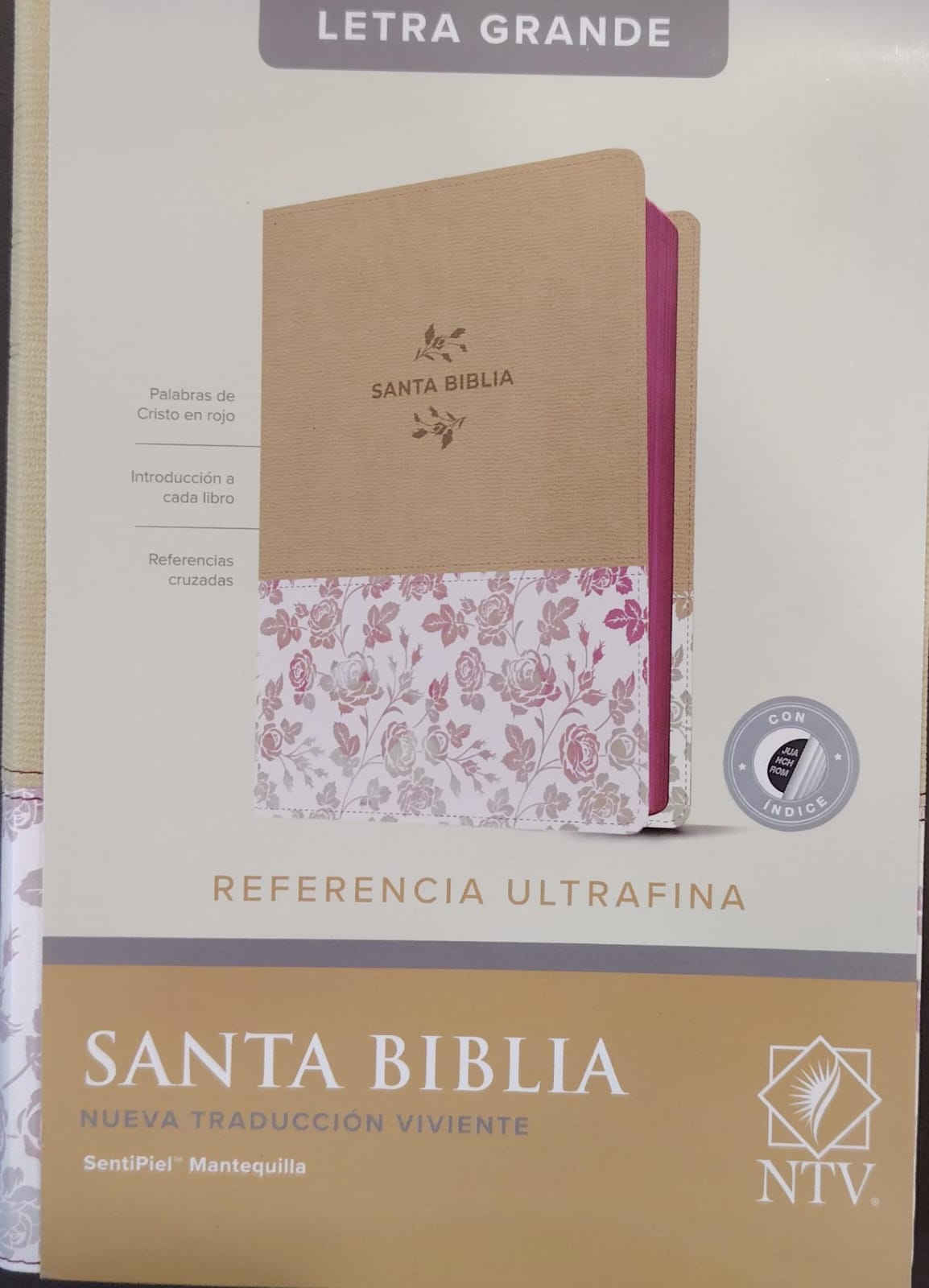 SANTA BIBLIA CON INDICE COLOR VERDE LIMON Y FLORES LETRA GRANDE