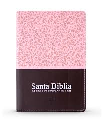 SANTA BIBLIA LETRA GIGANTE / COLOR ROSADO LABRADO Y CAFE