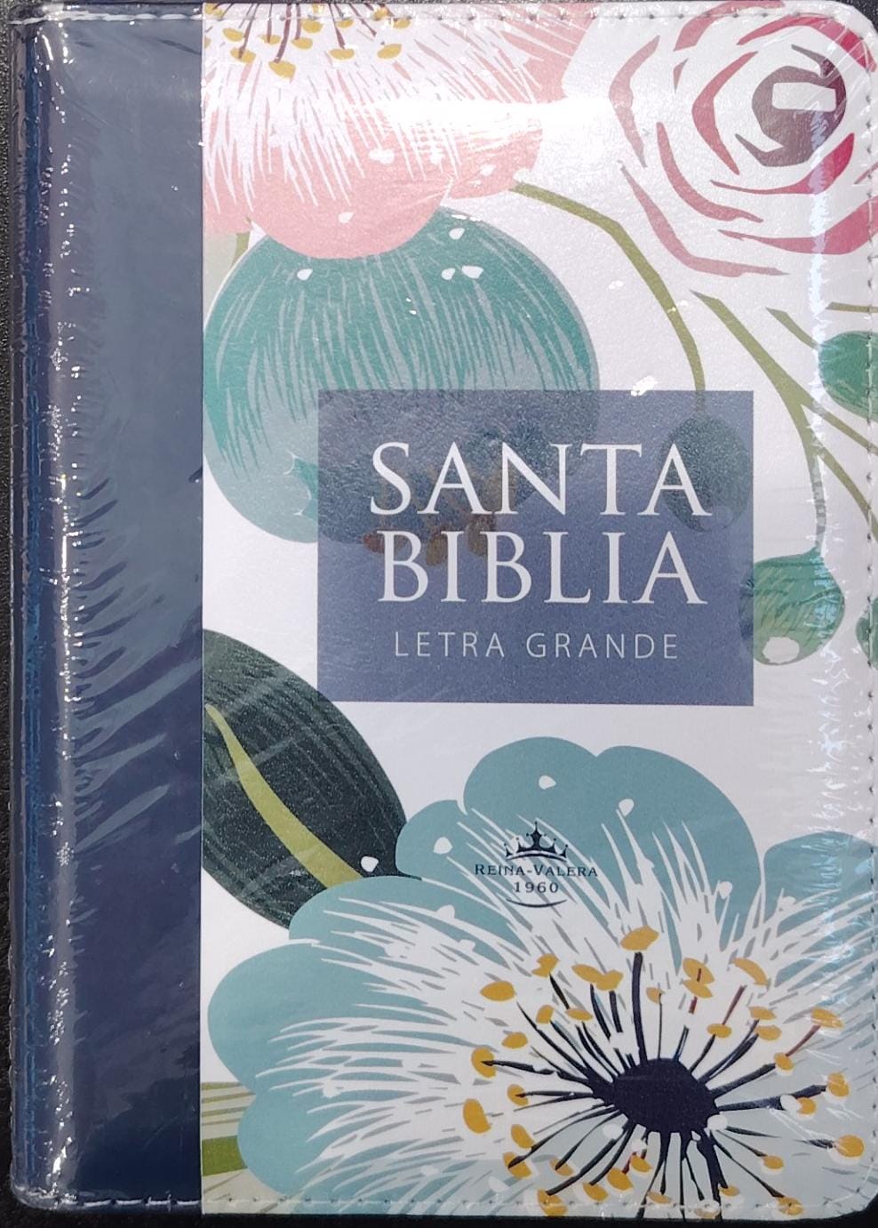 REINA VALERA 1960 - TONO AZUL CON CIERRE Y PORTADA CON FLORES. TAMANO BOLSILLO