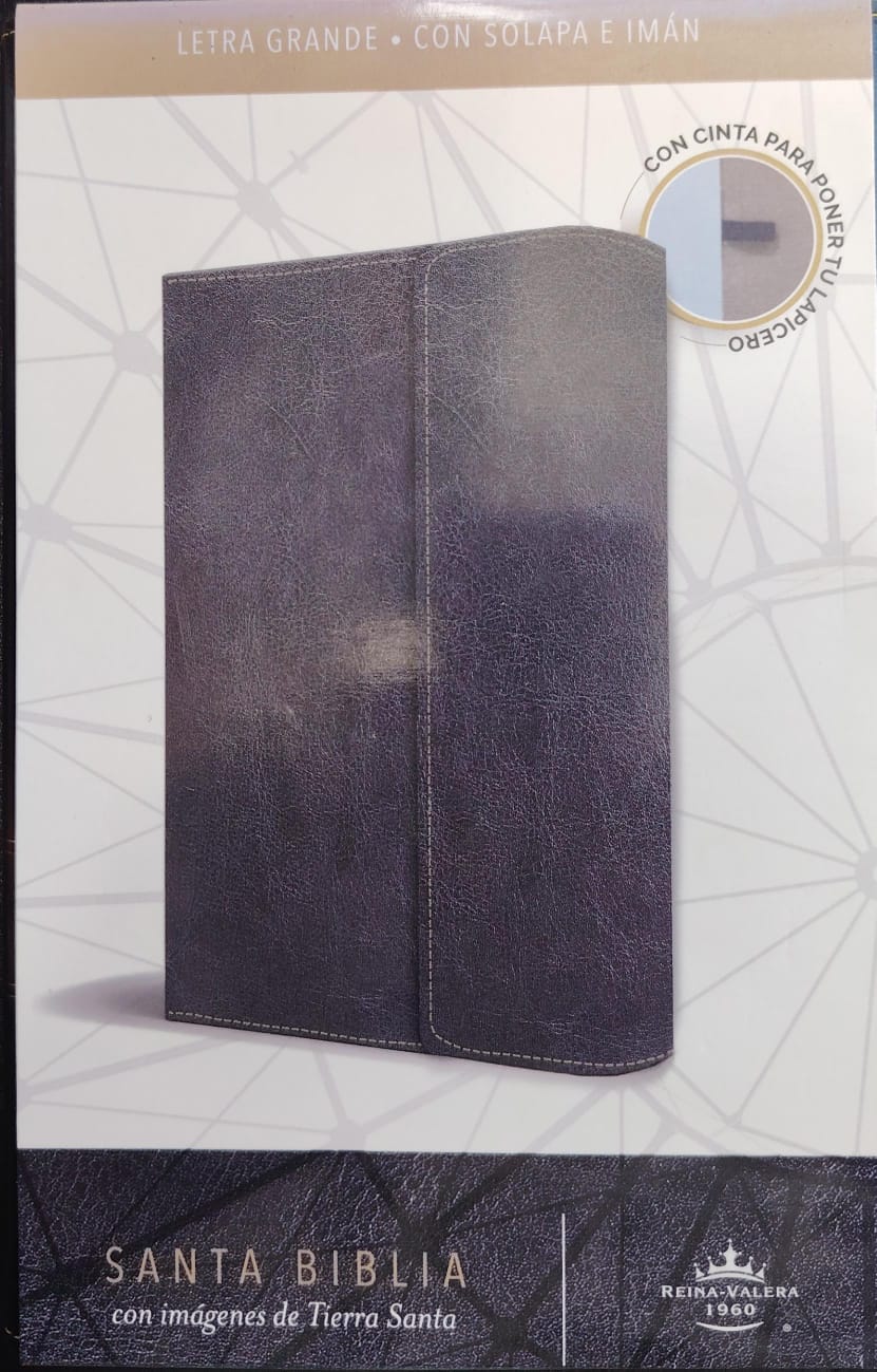 Santa Biblia RVR 1960 con Imágenes de Tierra Santa / Letra Grande / Tapa Oscura con Solapa, Cierre Imantado y Porta Lapicero