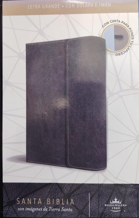 Santa Biblia RVR 1960 con Imágenes de Tierra Santa / Letra Grande / Tapa Oscura con Solapa, Cierre Imantado y Porta Lapicero
