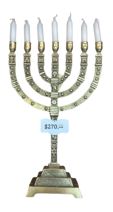 MENORA TAMANO GRANDE COLOR ORO CON LAS VELAS