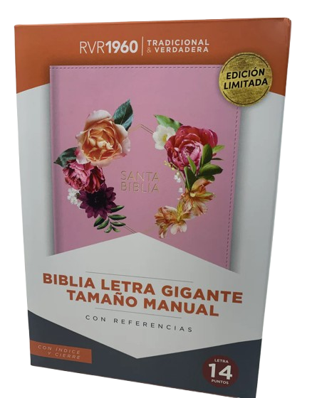 SANTA BIBLIA COLOR PALO ROSA CON FLORES LETRA GIGANTE