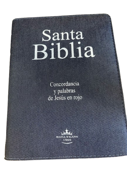 SANTA BIBLIA CON ZIPER AZUL JEAN