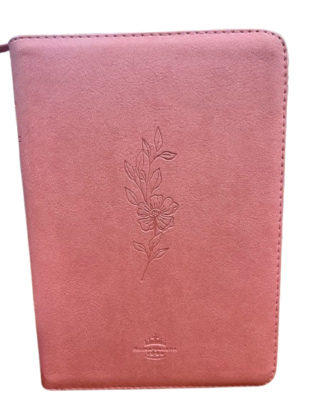 SANTA BIBLIA ROSADA PALO CON UNA FLOR IMPRESA