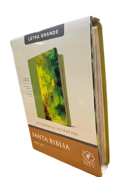 SANTA BIBLIA COLOR VERDE LIMON Y FLORES LETRA GRANDE