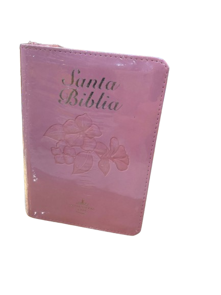 SANTA BIBLIA CON LETRA PLATIADA Y DISEÑO DE UNA FLOR