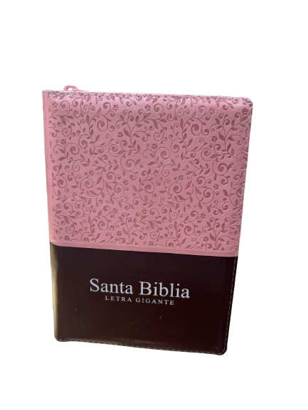 SANTA BIBLIA ROSADA FLOREADA LETRA GIGANTE CON ZIPER