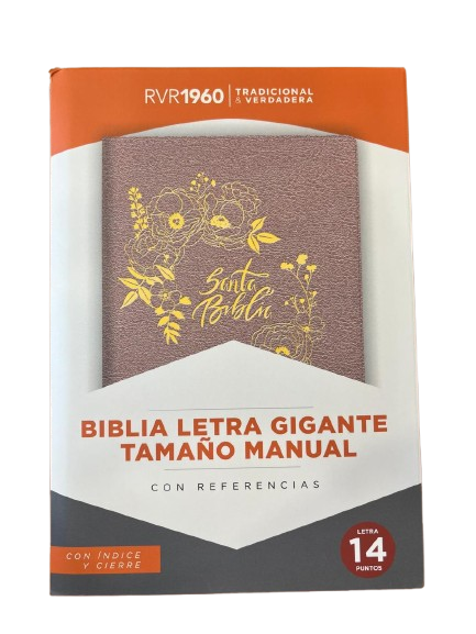 SANTA BIBLIA LETRA GIGANTE TAMAÑO MANUAL CON REFERENCIA, INDICE Y CIERRE COLOR ROSA PEERLA SIMIL PIEL