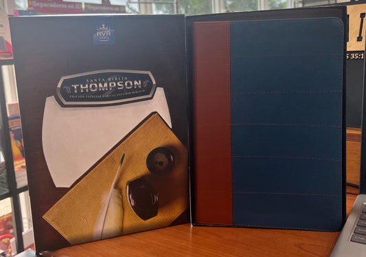 SANTA BIBLIA THOMPSON EDICION ESPECIAL PARA EL ESTUDIO BÍBLICO FILO PLATEADO SIN INDICE AZUL MARRON