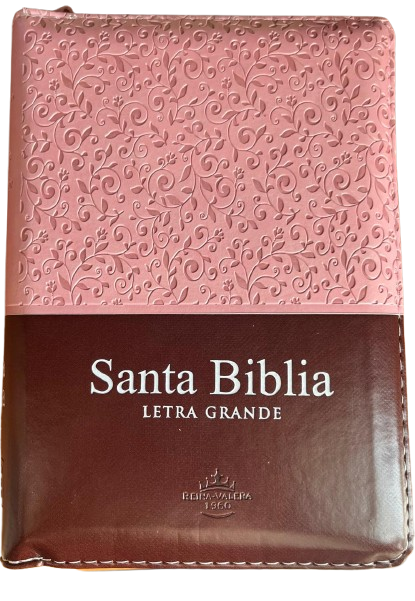 SANTA BIBLIA LETRA GRANDE FILO DE FLORES CON INDICE / COLOR ROSA DE FLORES CON CAFE Y CIERRE