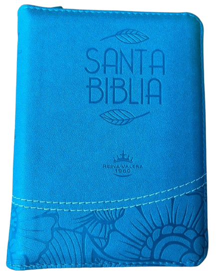 SANTA BIBLIA REINA VALERA 1960 / COLOR TURQUEZA / HOJAS Y FLORES LABRADAS / FILO PLATEADO CON INDICE