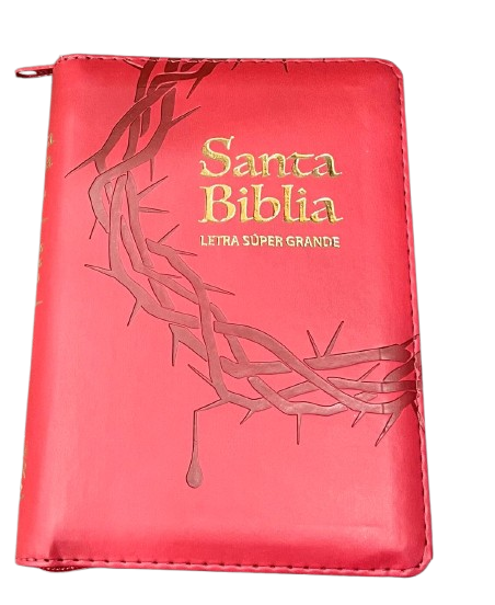 SANTA BIBLIA LETRA SUPERGRANDE / COLOR ROJA CON CORONA DE ESPINAS / FILO DORADO CON INDICE