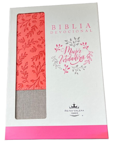 BIBLIA DEVOCIONAL MUJER VERDADERA / COLOR DUO TONO CORAL / FILO PLATEADO / SIN INDICE