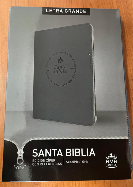 SANTA BIBLIA CON REFERENCIA / SENTIPIEL GRIS / CON CIERRE