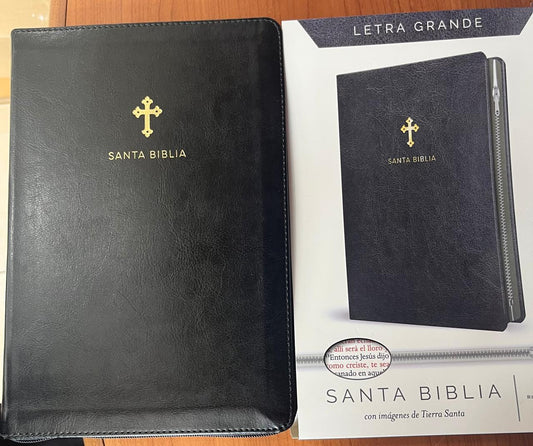 SANTA BIBLIA CON IMAGENES DE TIERRA SANTA / COLOR NEGRO CON CIERRE / LETRA GRANDE