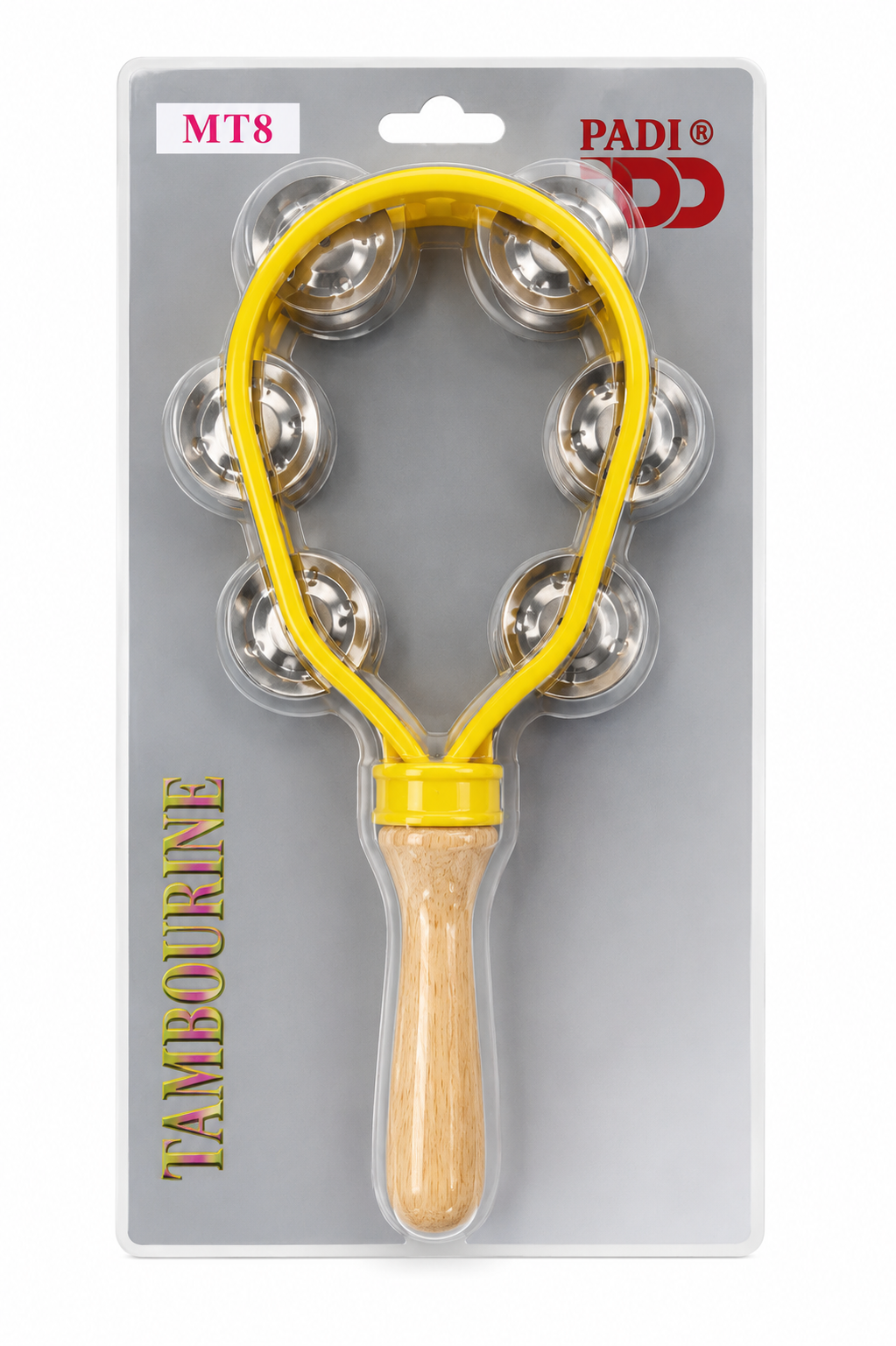 Pandereta de mano con mango de madera (Amarilla)