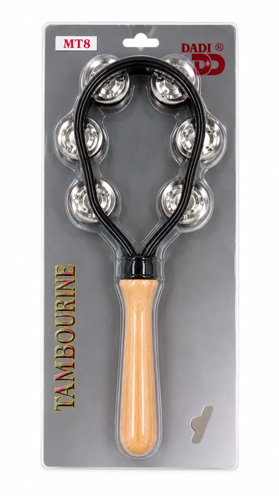 Pandereta de mano con mango de madera (Negra)