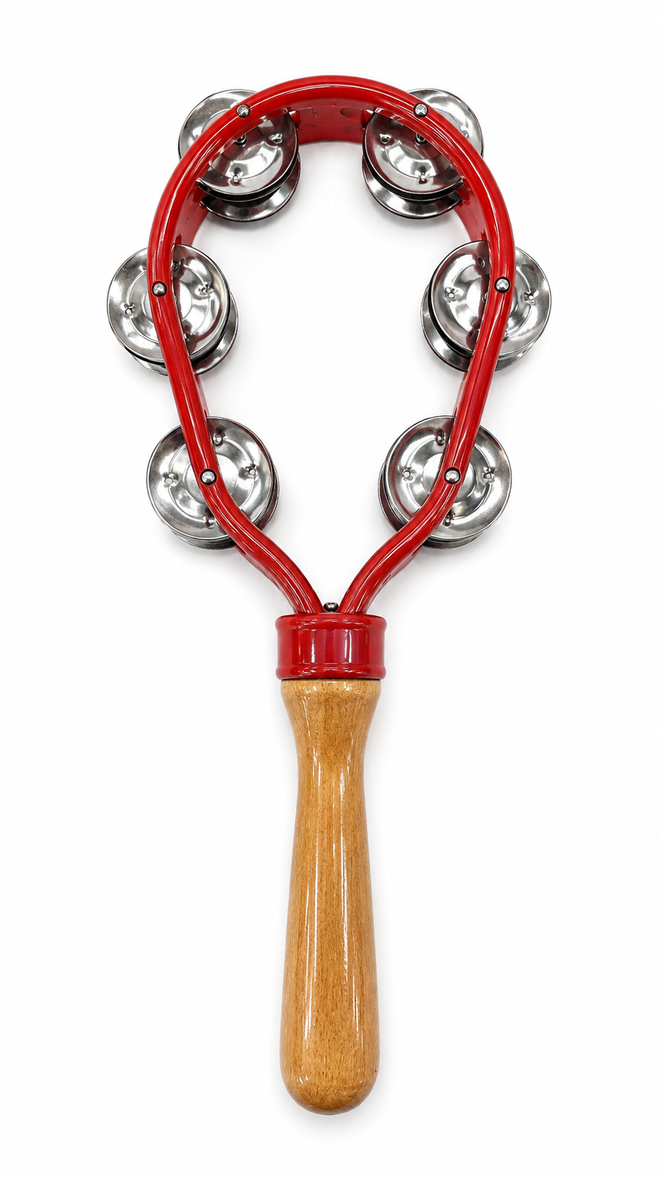 Pandereta de mano con mango de madera (Roja)